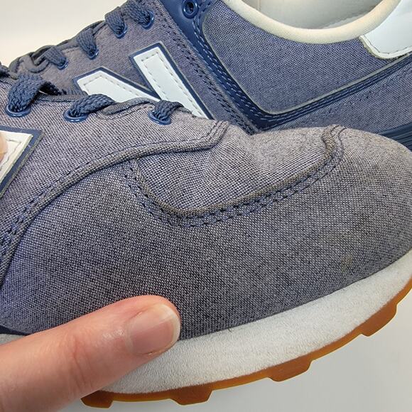 New Balance 574 Sneakers Womens 10.5 Blue Chambray Plaid Lace Up Casual Shoes - Picture 13 of 13